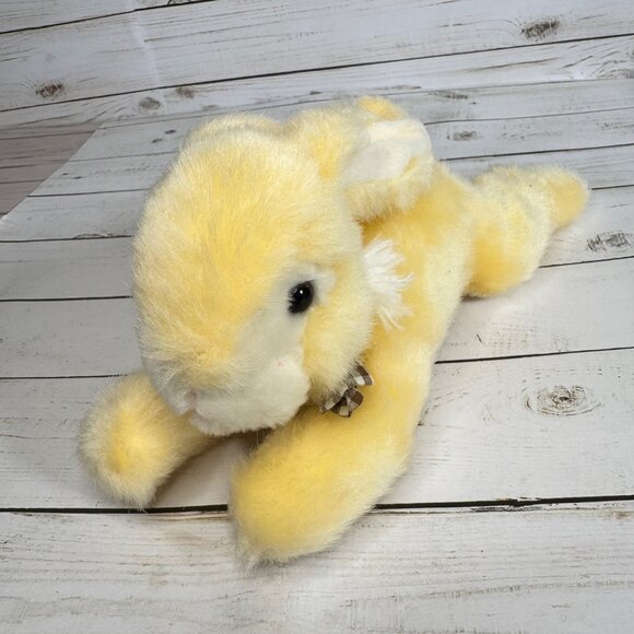 Fukei Industrial Cream Rabbit Plush 12" Stuffed Animal w/ Brown Checkered Bow - Picture 1 of 7
